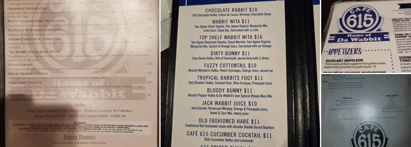 Cafe 615 (Home of Da Wabbitt) Menu