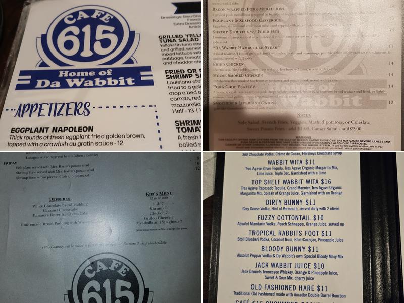 Cafe 615 (Home of Da Wabbitt) Menu