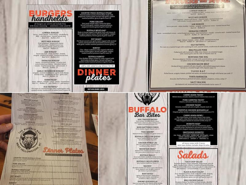 The Buffalo Bar Menu