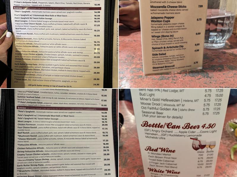 Petes Rocky Mountain Pizza Menu