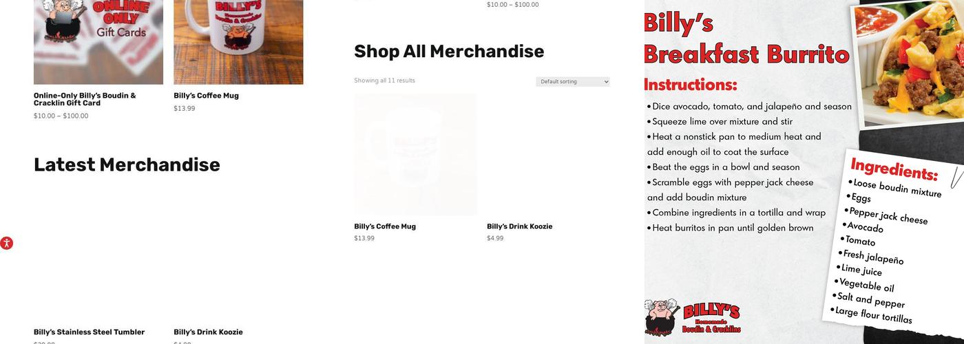 Billy's Boudin & Cracklins - Opelousas Menu