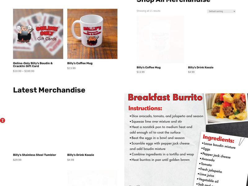 Billy's Boudin & Cracklins - Opelousas Menu