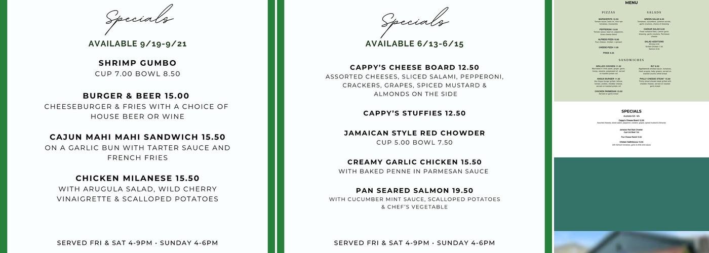 Cappys Hillside Cafe Menu