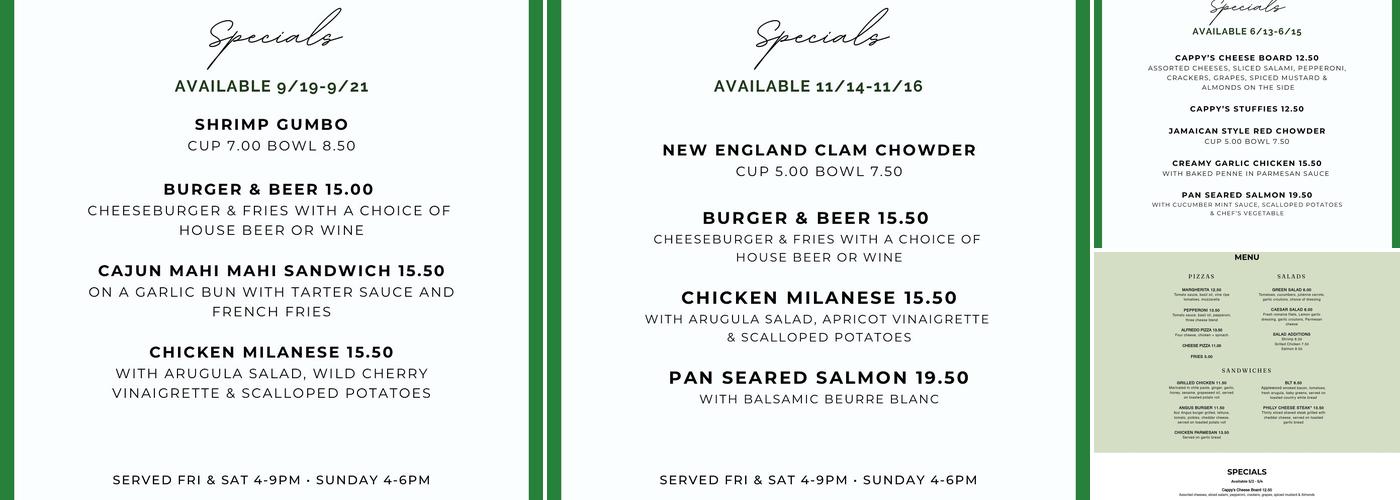 Cappys Hillside Cafe Menu