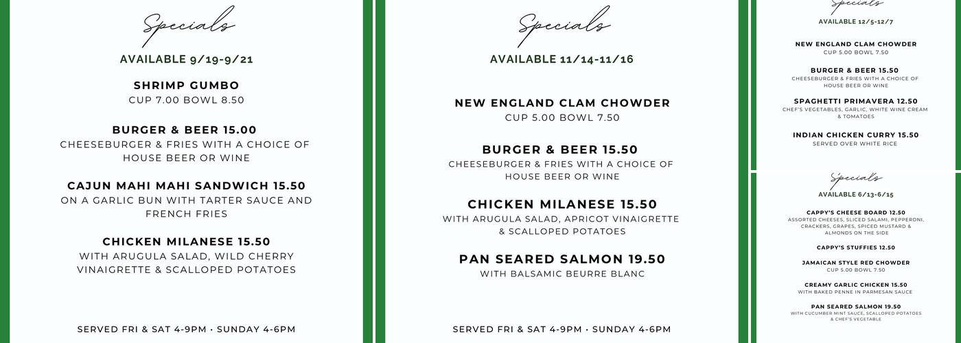 Cappys Hillside Cafe Menu