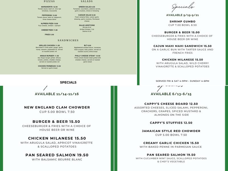 Cappys Hillside Cafe Menu