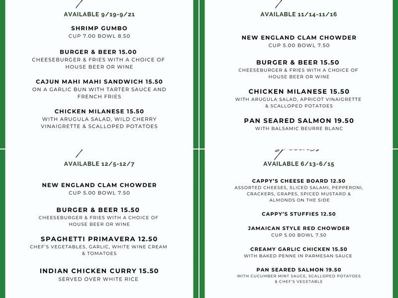Cappys Hillside Cafe Menu