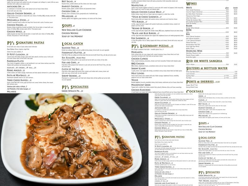 PJ's Pub Menu