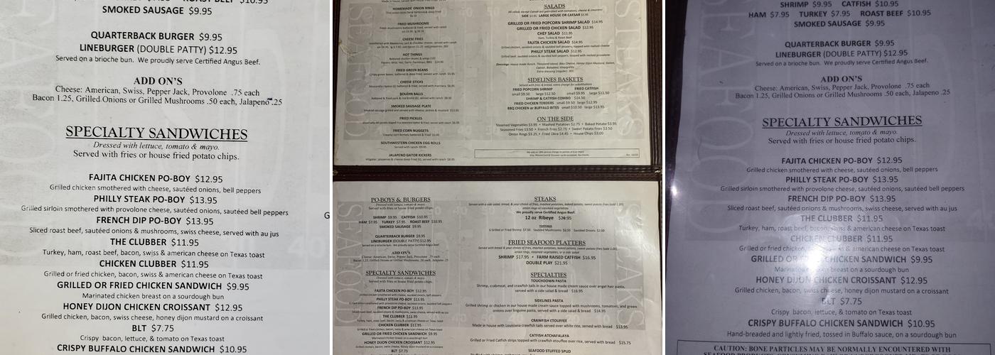 Sidelines Grill Menu