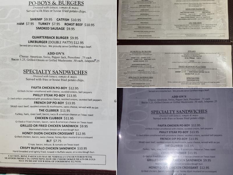 Sidelines Grill Menu