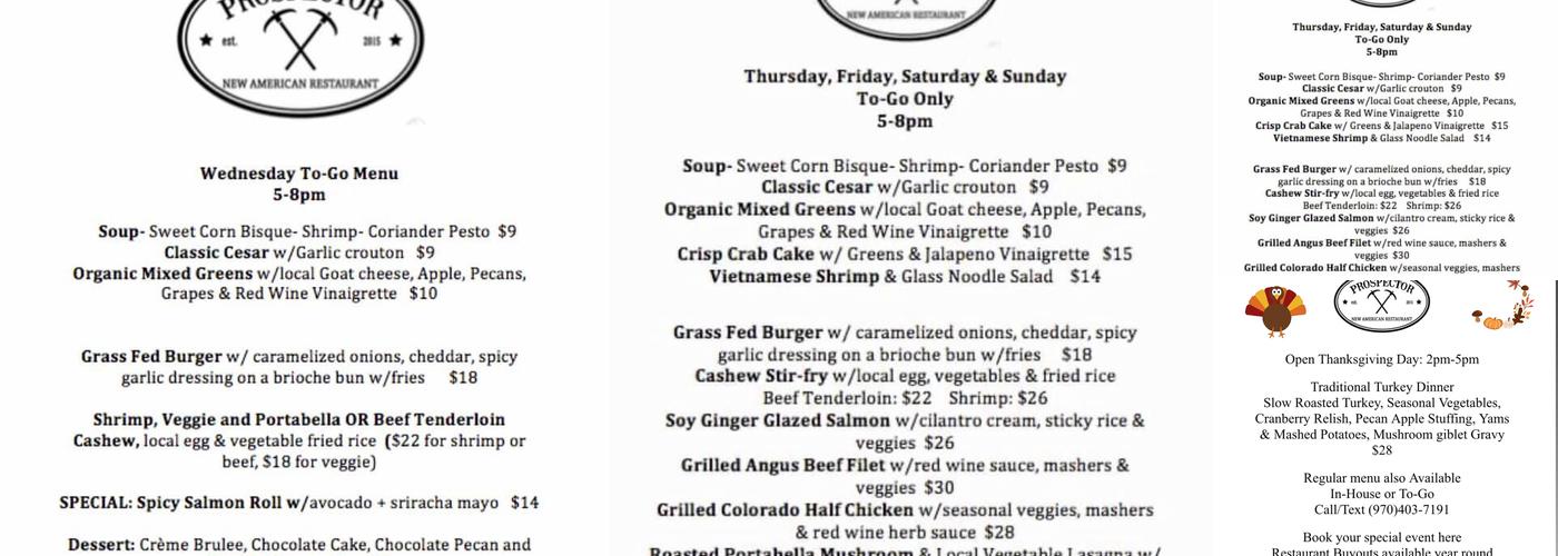 Prospector Menu
