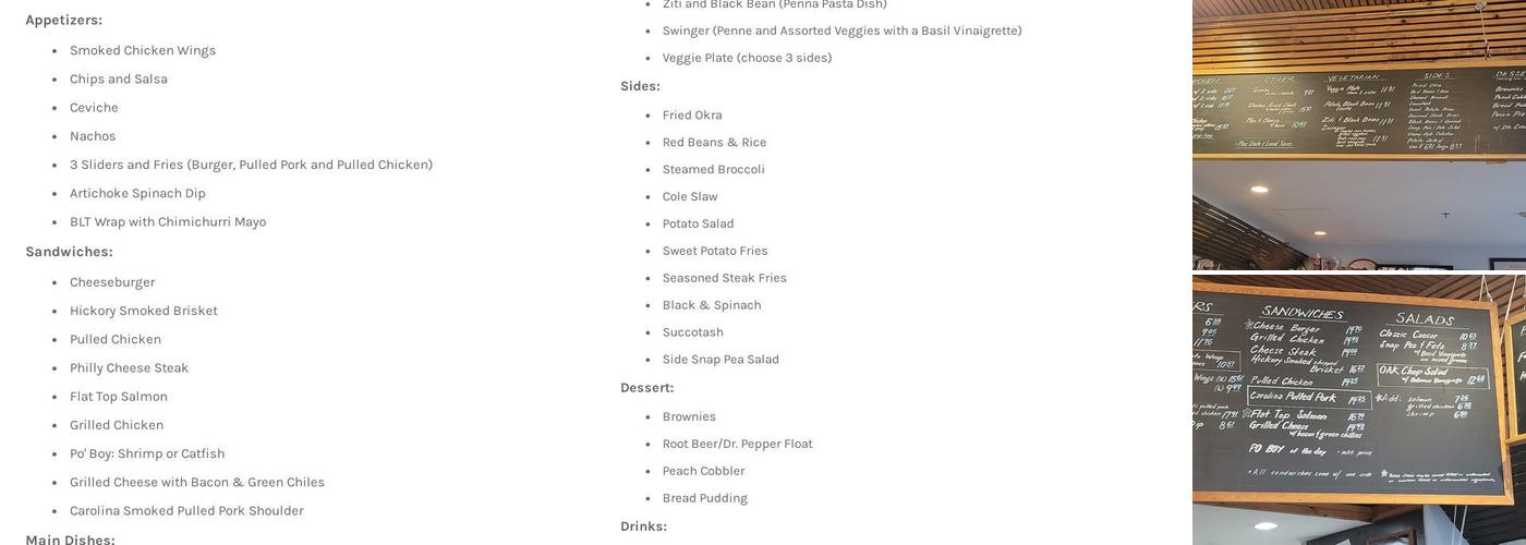 Oak, The New Fat Alley BBQ Menu