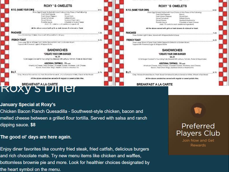 Roxy's Diner Menu