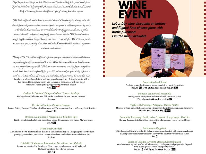 Bortolotti's Cin Cin Menu