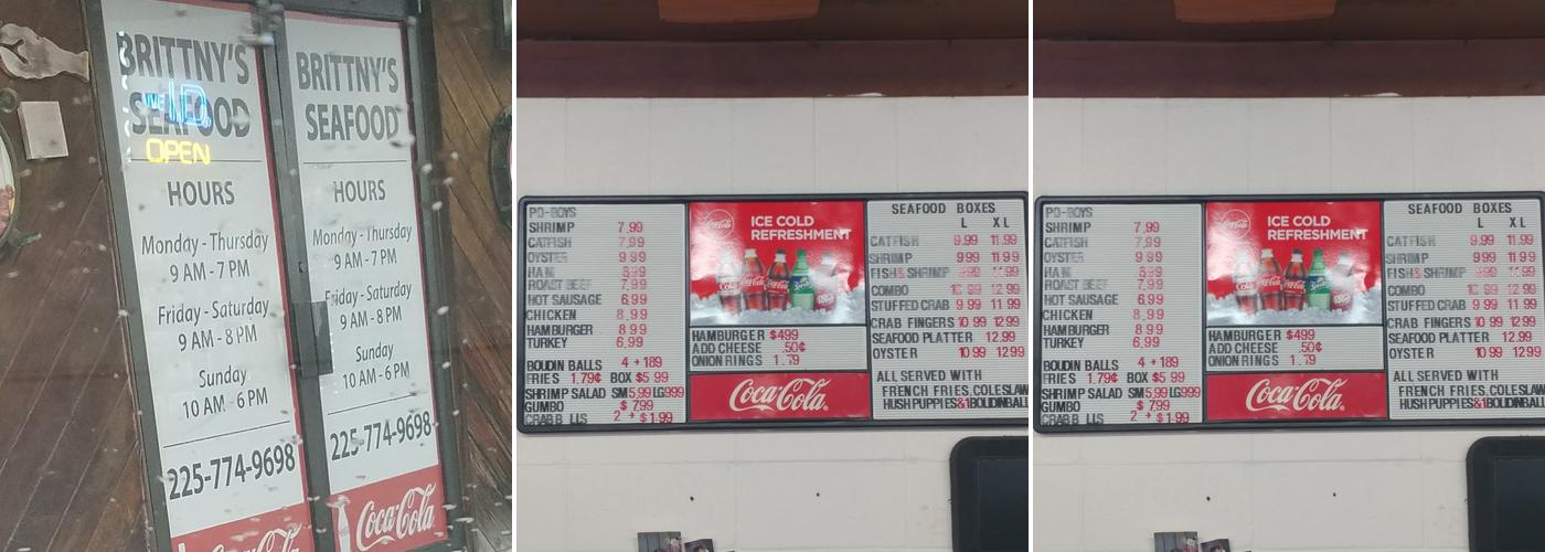 Brittny's Seafood Menu