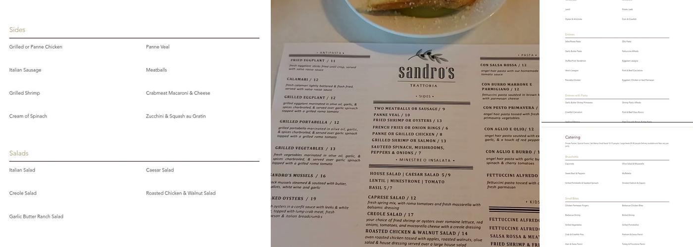 Sandros Trattoria Menu