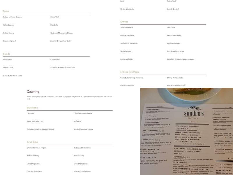 Sandros Trattoria Menu