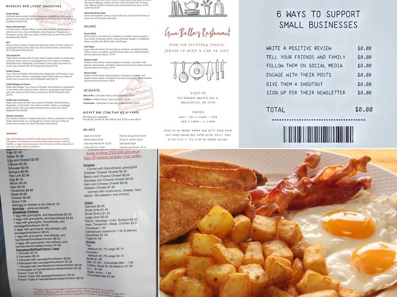 Gina Belle's Restaurant Menu