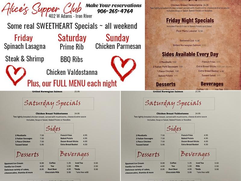 Alice's Supper Club Menu