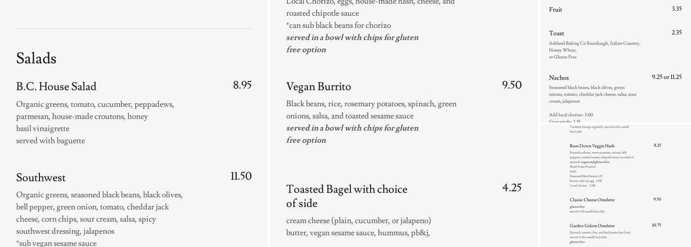 Black Cat Coffeehouse Menu