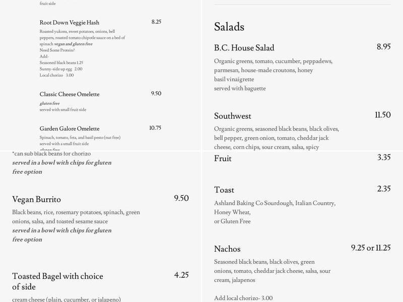 Black Cat Coffeehouse Menu