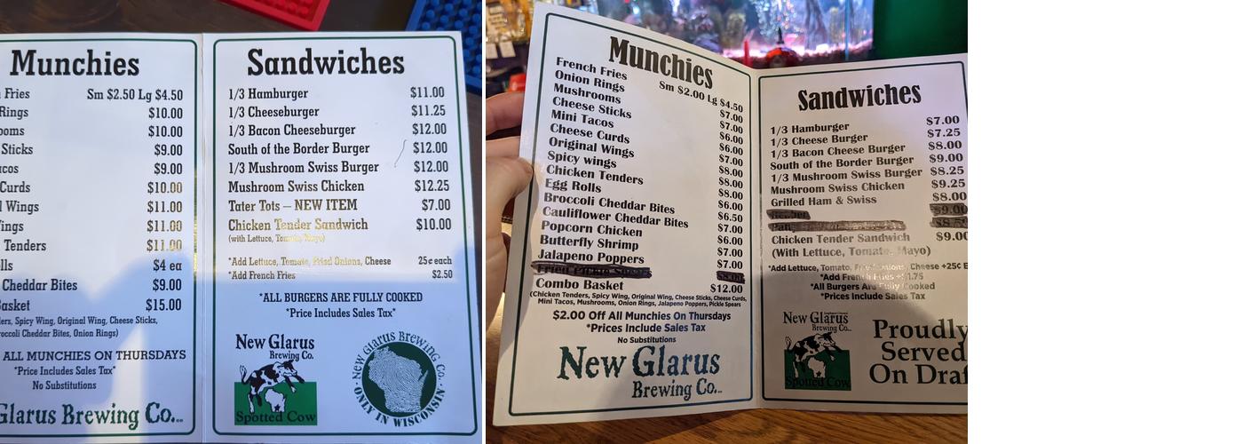 A Nickels' Worth Bar & Grill Menu