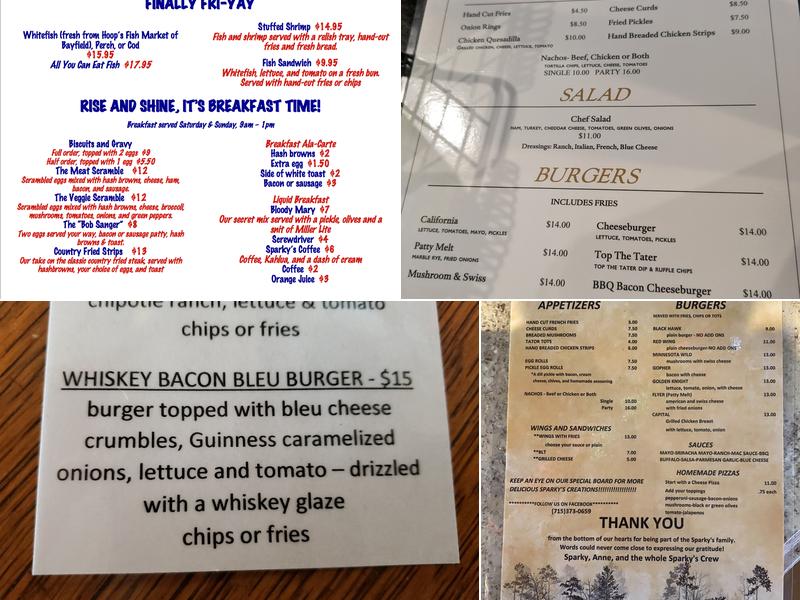 Sparky's Bar & Grill Menu