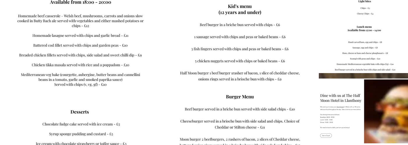 Half Moon Inn Menu