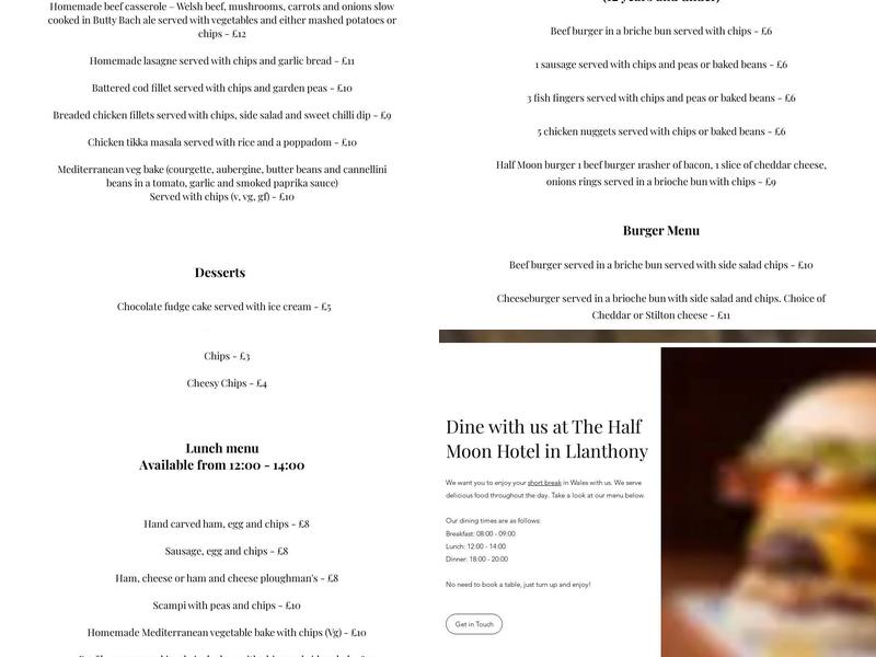 Half Moon Inn Menu