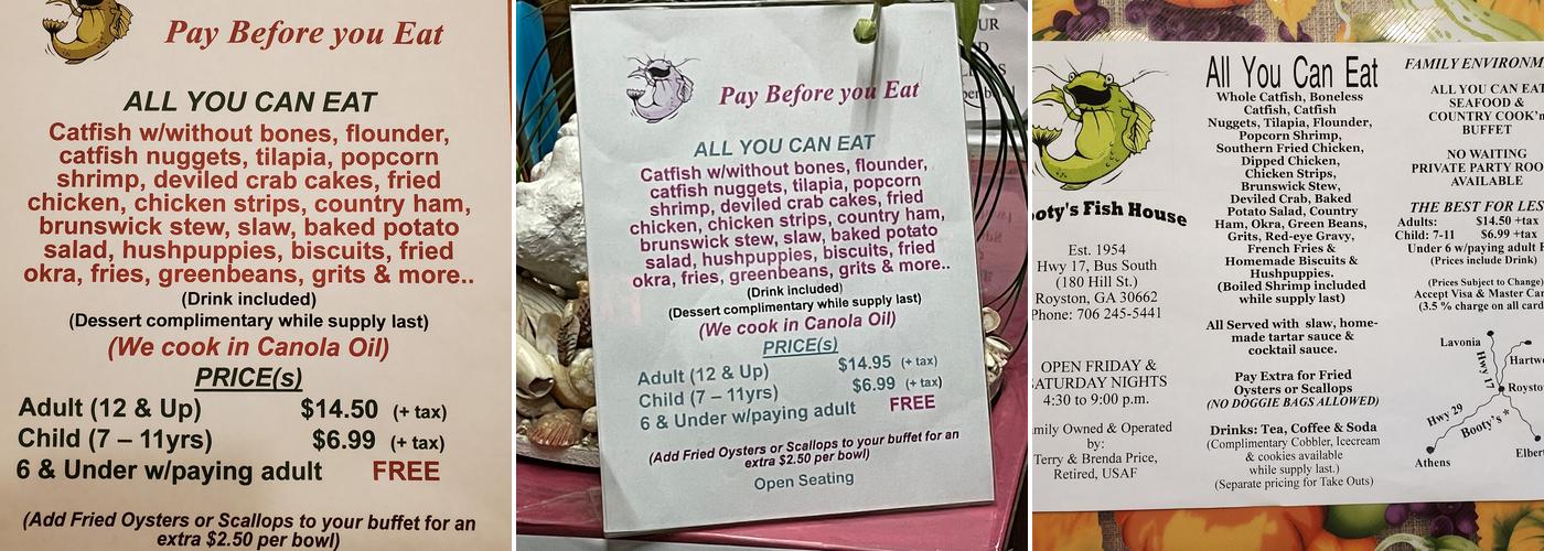 Booty's Fish House Menu