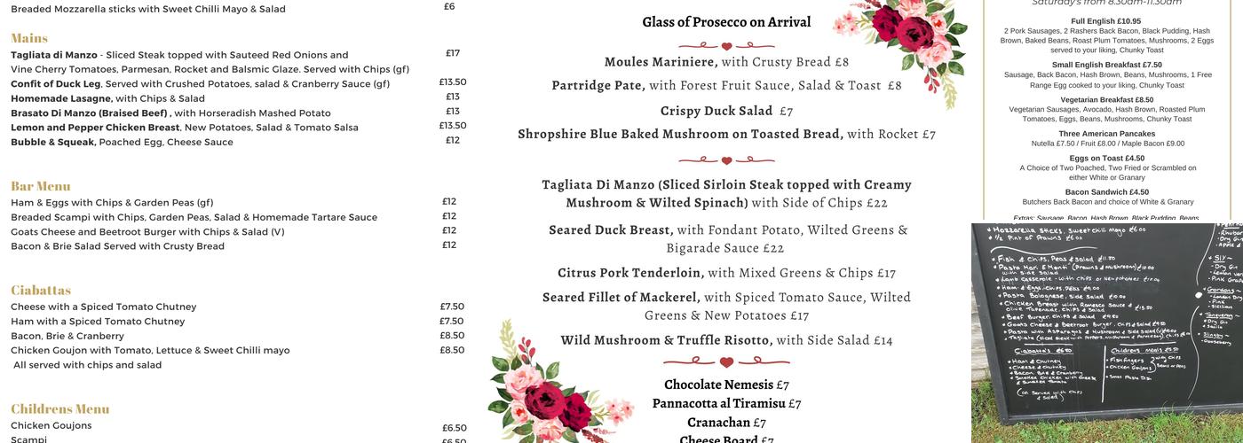 The Crown Inn Dilwyn Menu