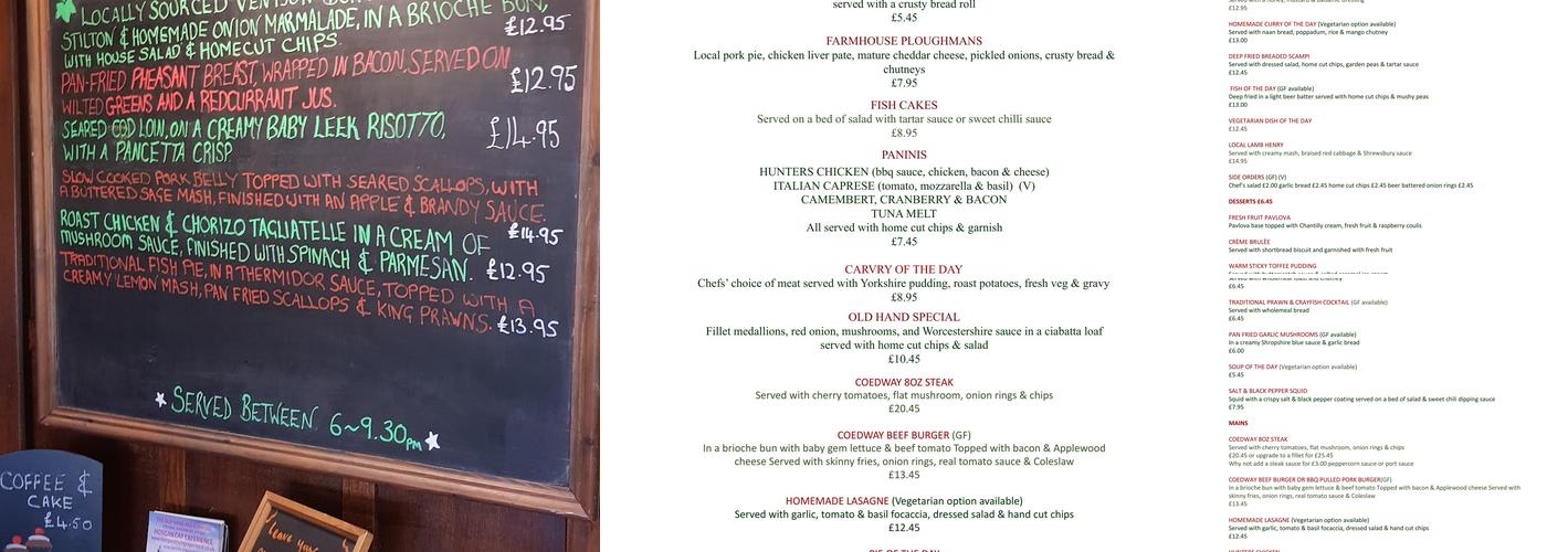 The Old Hand and Diamond Inn Menu