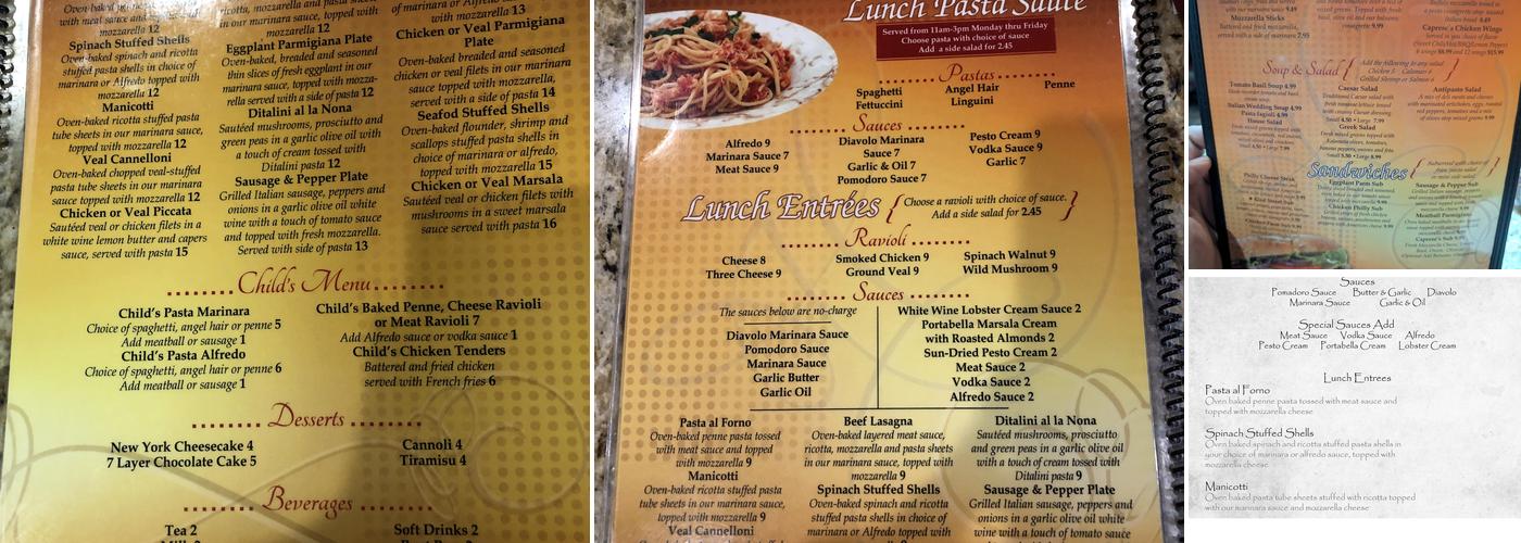 Caprese New York Pizza & Pasta Menu