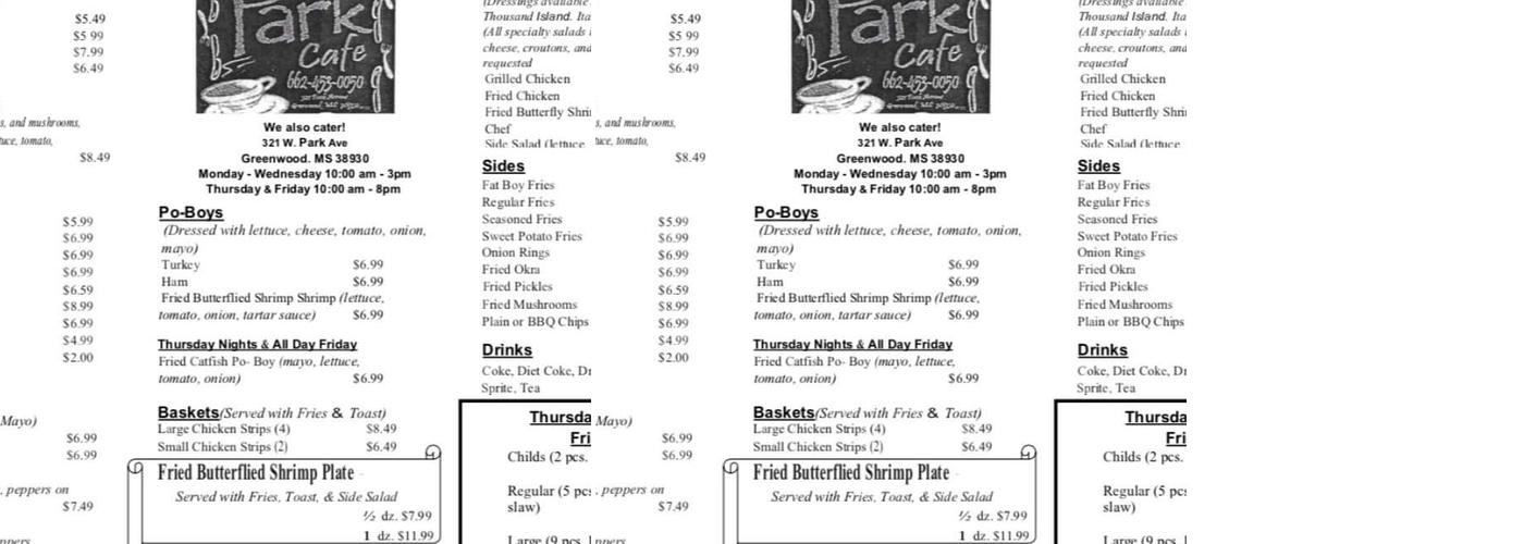 Park Cafe Menu