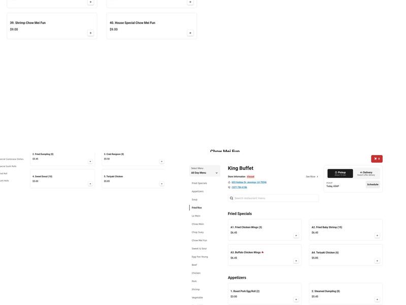 King Buffet Menu