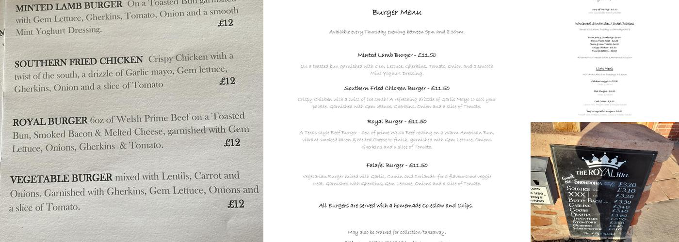 The Royal Hill Menu