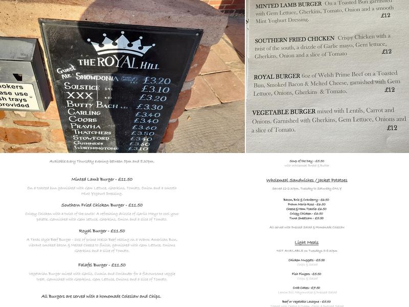 The Royal Hill Menu