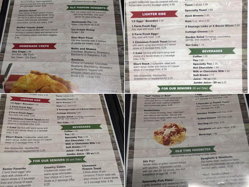 Pines Cafe Menu