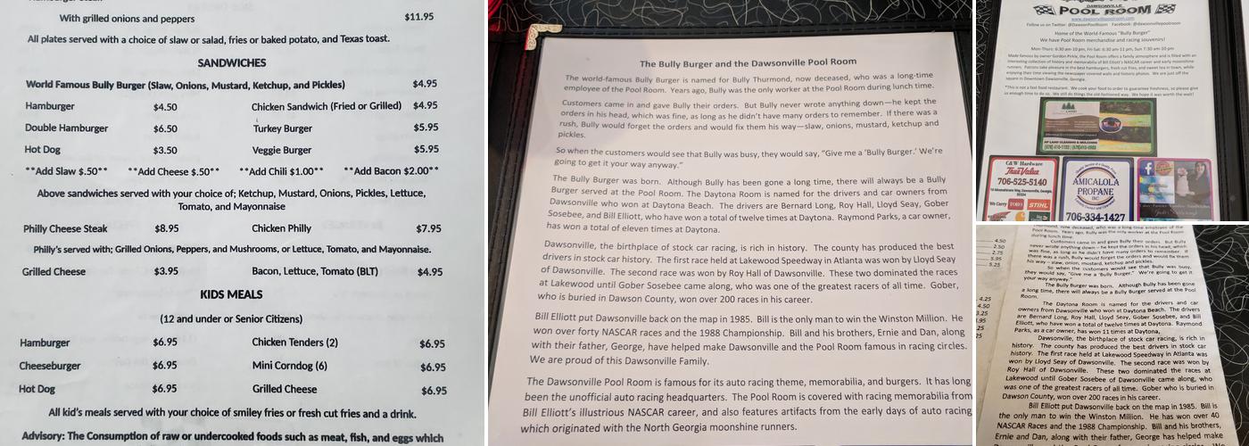 Dawsonville Pool Room Menu