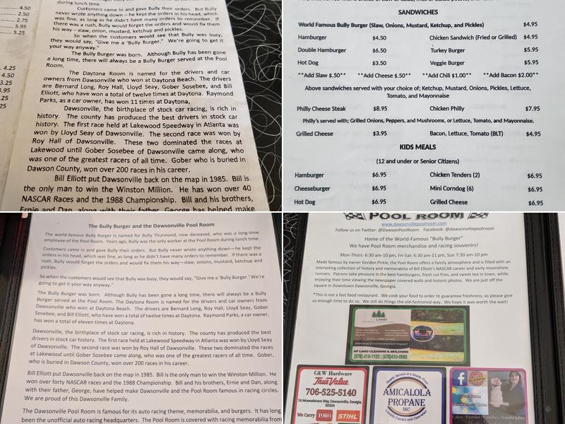 Dawsonville Pool Room Menu