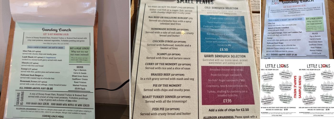 The Red Lion Pub Parkgate Menu