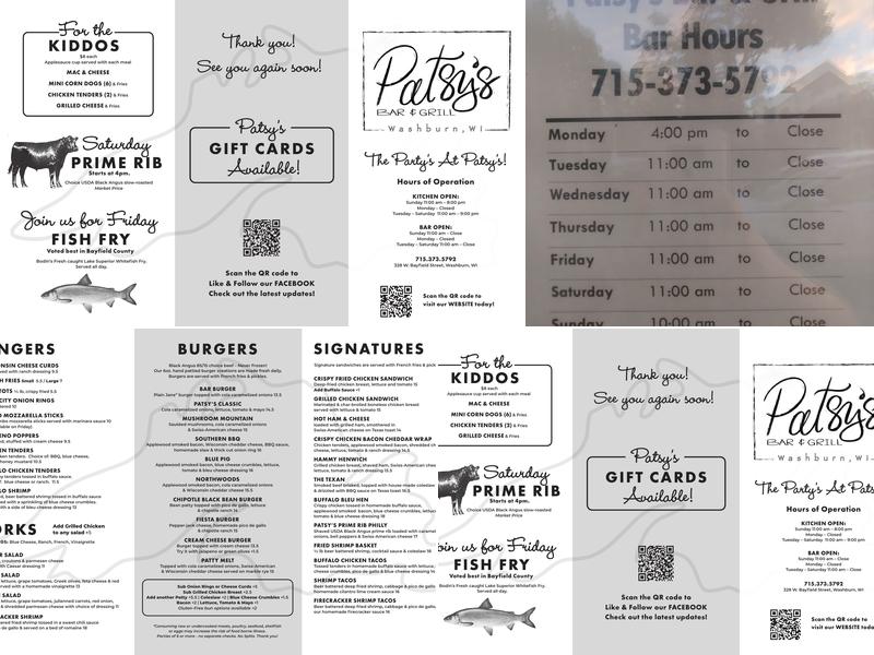 Patsy’s Bar & Grill Menu