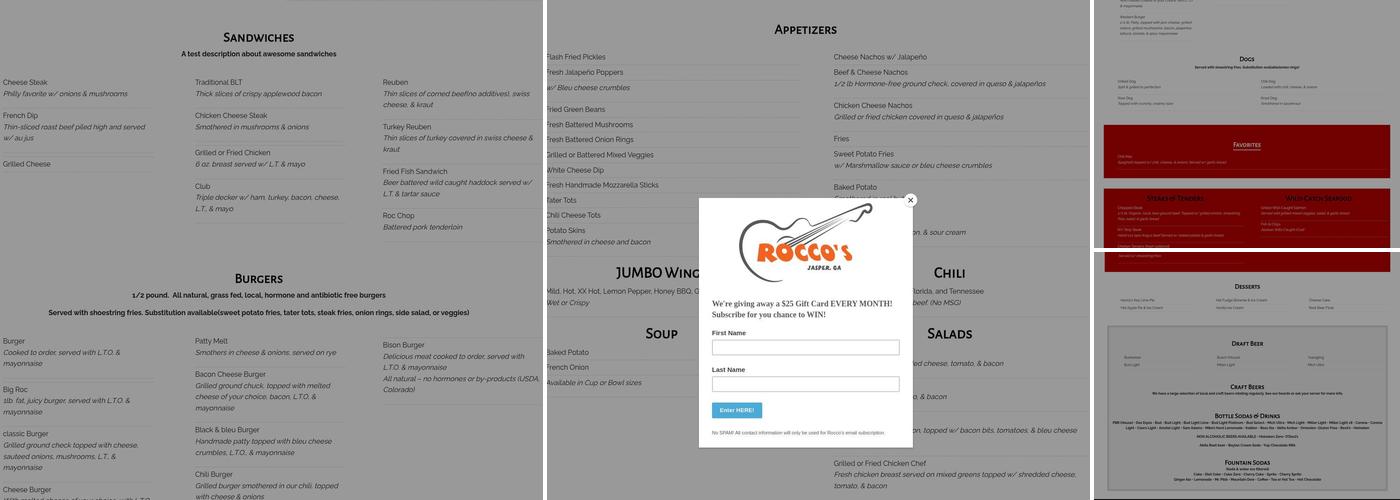 Rocco's Pub Menu