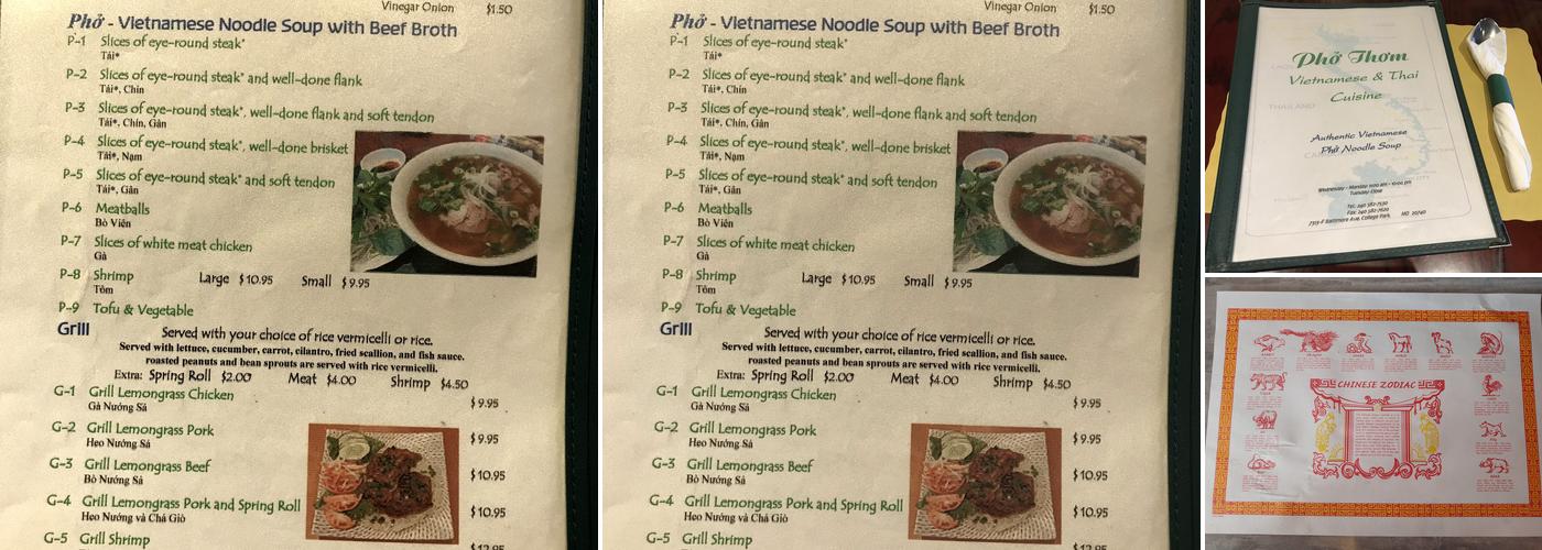 Pho Thom Menu