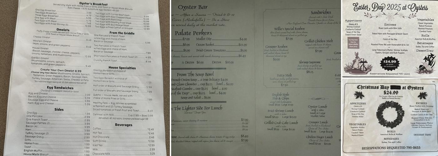 Oysters of Crystal River Menu