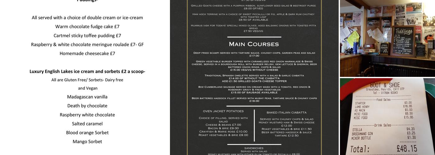 The Boot & Shoe Inn Menu