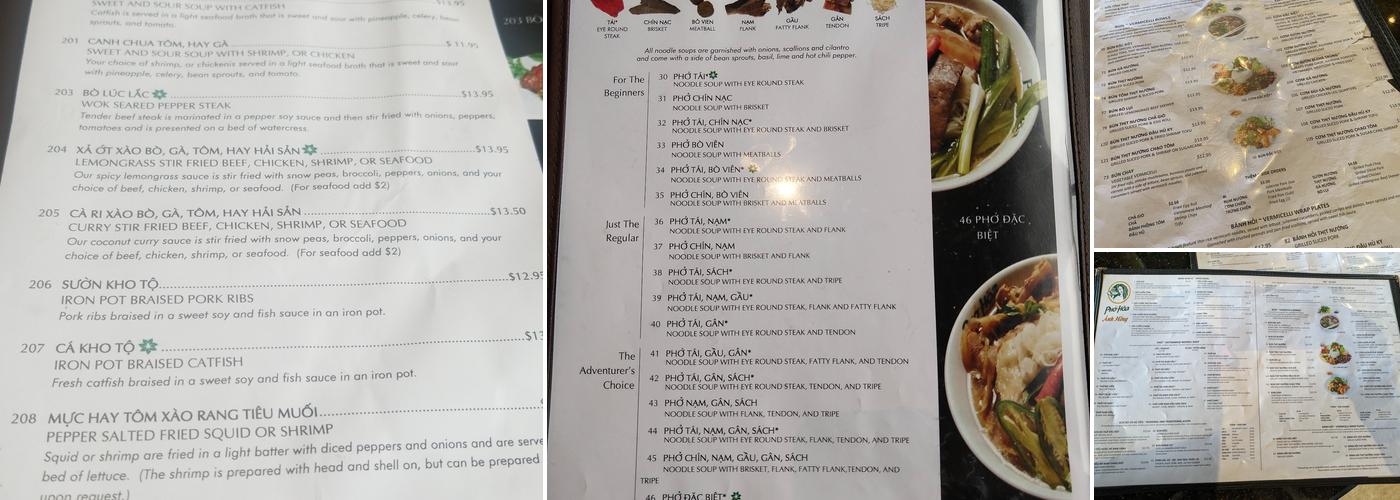 Pho Hoa Restaurant Menu