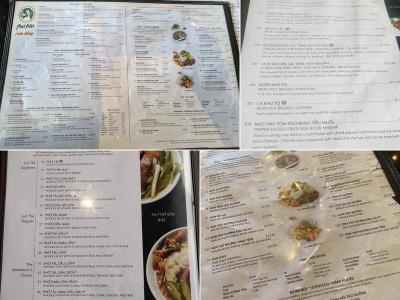 Pho Hoa Restaurant Menu