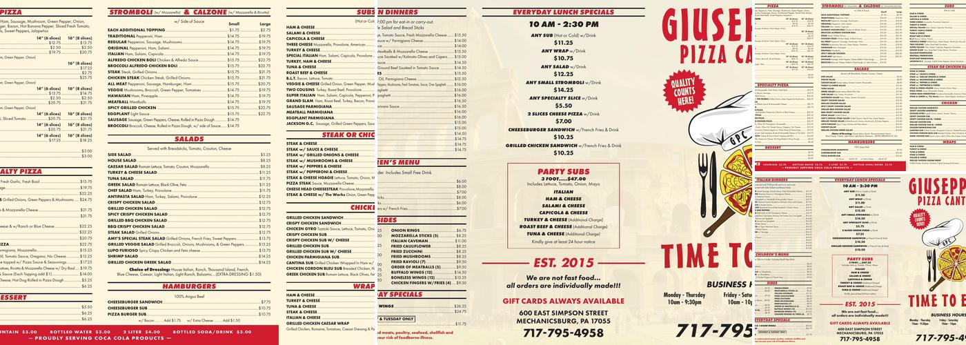 Giuseppe's Pizza Cantina Menu