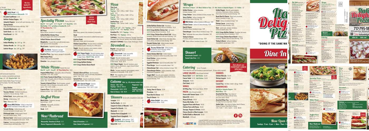 Italian Delight Pizzeria Menu